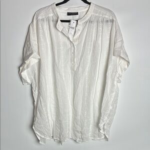 Lane Bryant White Women’s Casual Button Down Blouse Embroidered Eyelet